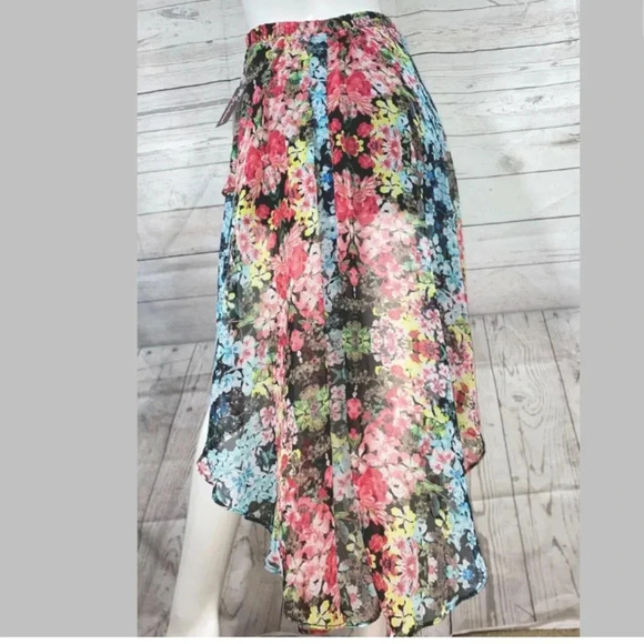 Joe B by Benbasset asymmetrical floral skirt sheer lined elastic waist 🦋 - Picture 3 of 5